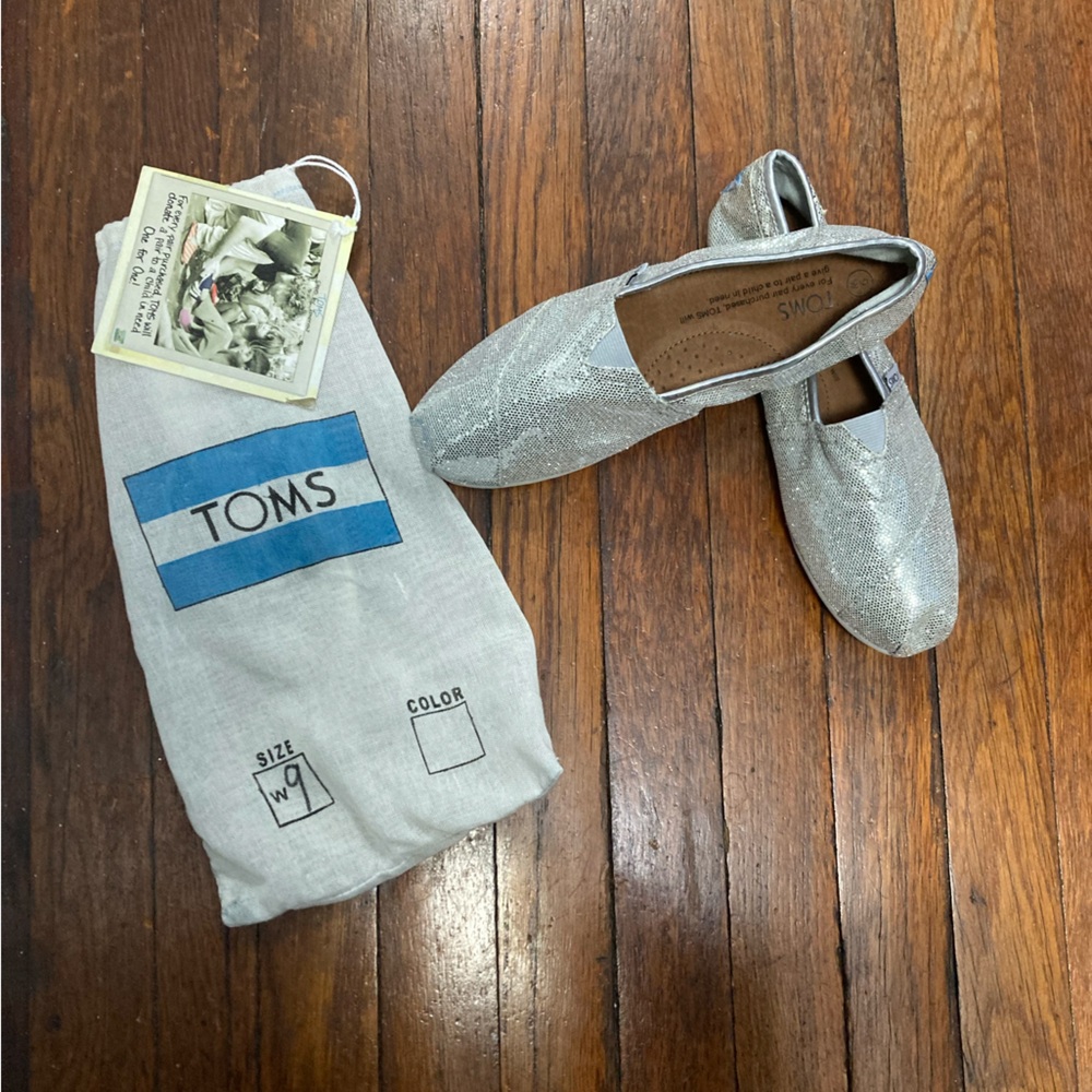 Toms Alpargata Classic Silver Iridescent Glitter Sequin Slip On Shoe